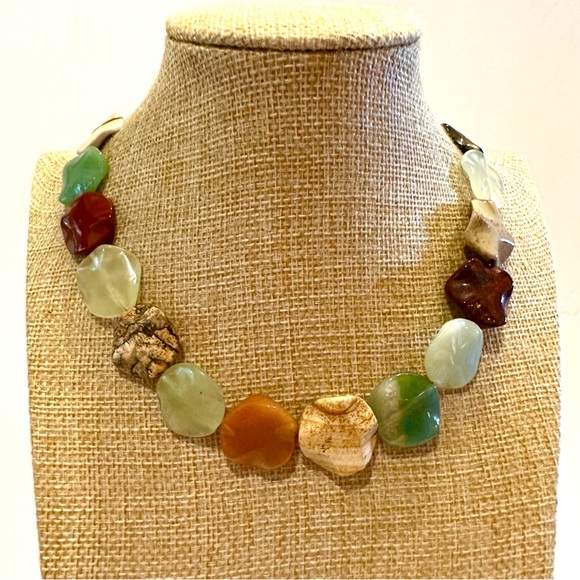 Multi Gemstone Genuine Necklace- orange, tans, browns, greens w/ .925 clasp - Picture 1 of 8